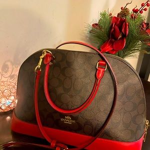 Red and Brown Coach Bag with crossbody strap